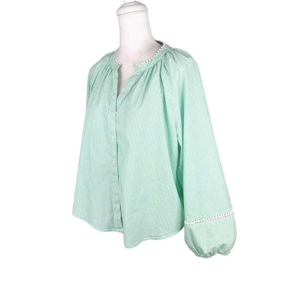 J. Crew light green stripe peasant top blouse full sleeves embroidery XXL plus - Picture 11 of 16
